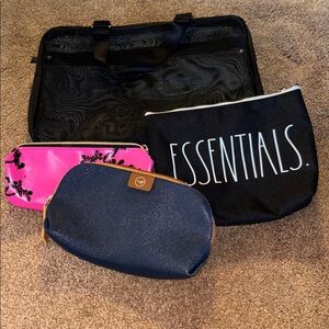 Set of Four Stylish Cosmetic Pouches - Black, Blue, and Pink
